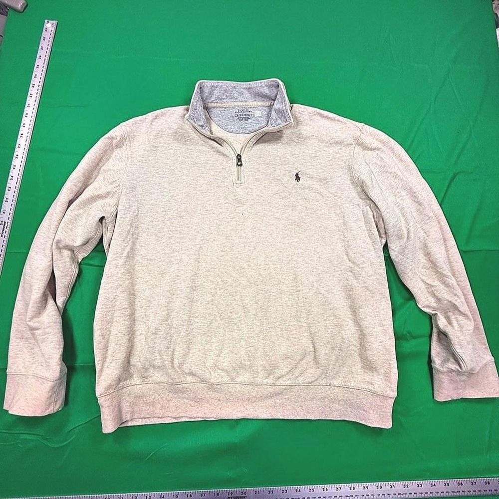 Polo Ralph Lauren quarter zip sweatshirt in XL. Gray & cream colorway